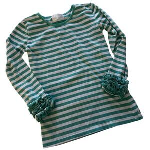 Sew Sassy Green Striped Ruffle Sleeve Top - Size 8